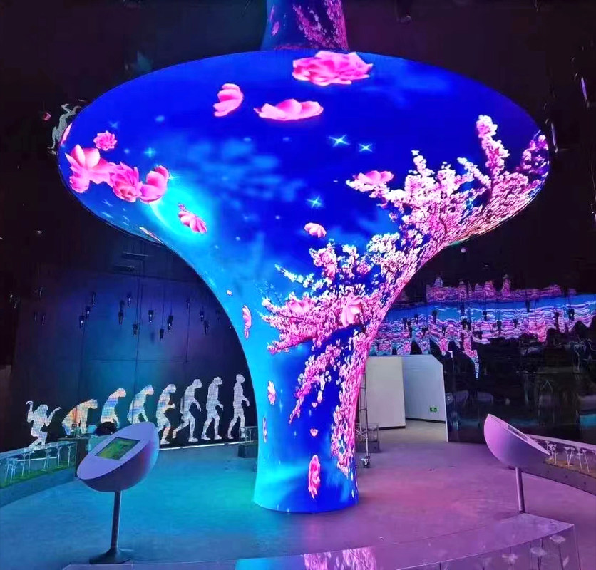 สกรีนจอ LED แบบกลมบางยืดหยุ่น P1.8 P2 P2.5 P3 สีเต็ม